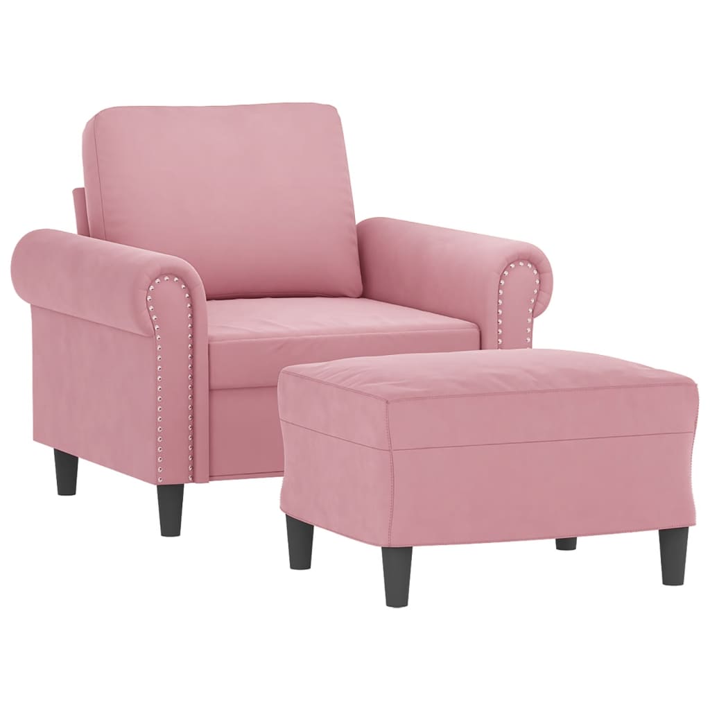 Fauteuil met voetenbank 60 cm fluweel roze
