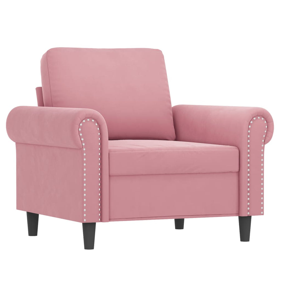 Fauteuil met voetenbank 60 cm fluweel roze