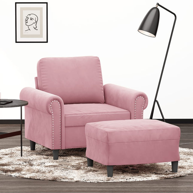 Fauteuil met voetenbank 60 cm fluweel roze