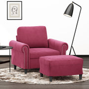 Fauteuil met voetenbank fluweel wijnrood