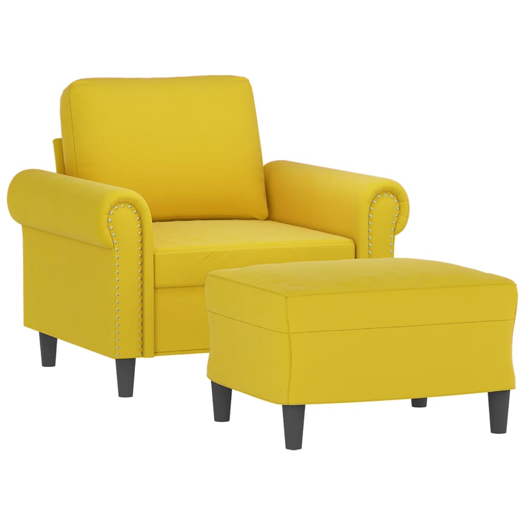 Fauteuil met voetenbank 60 cm fluweel geel Geel