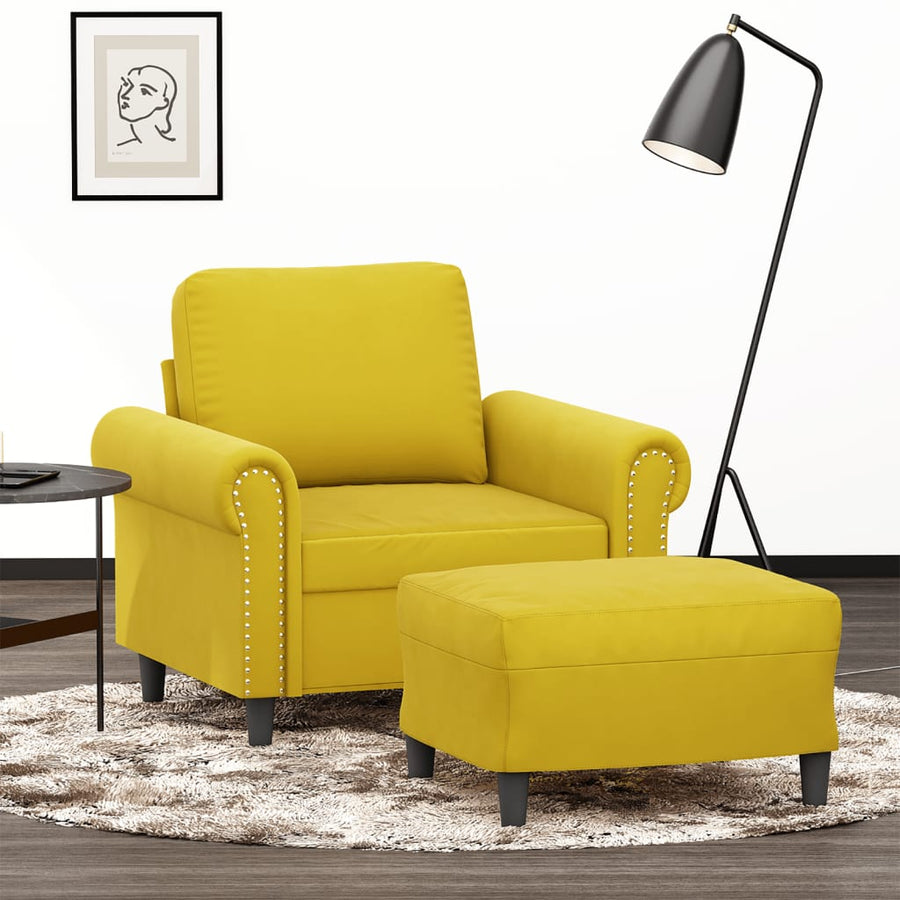 Fauteuil met voetenbank 60 cm fluweel geel
