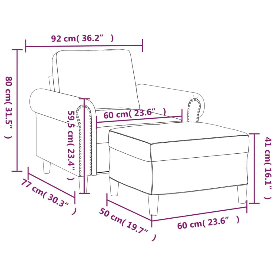 Fauteuil met voetenbank 60 cm fluweel bruin