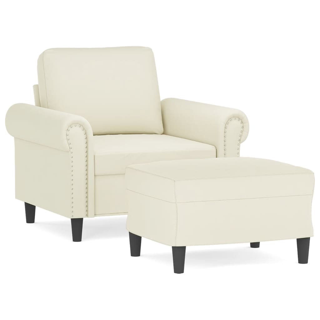 Fauteuil met voetenbank 60 cm fluweel crèmekleurig