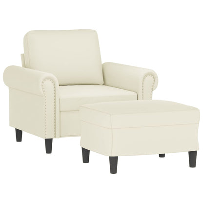 Fauteuil met voetenbank 60 cm fluweel crèmekleurig