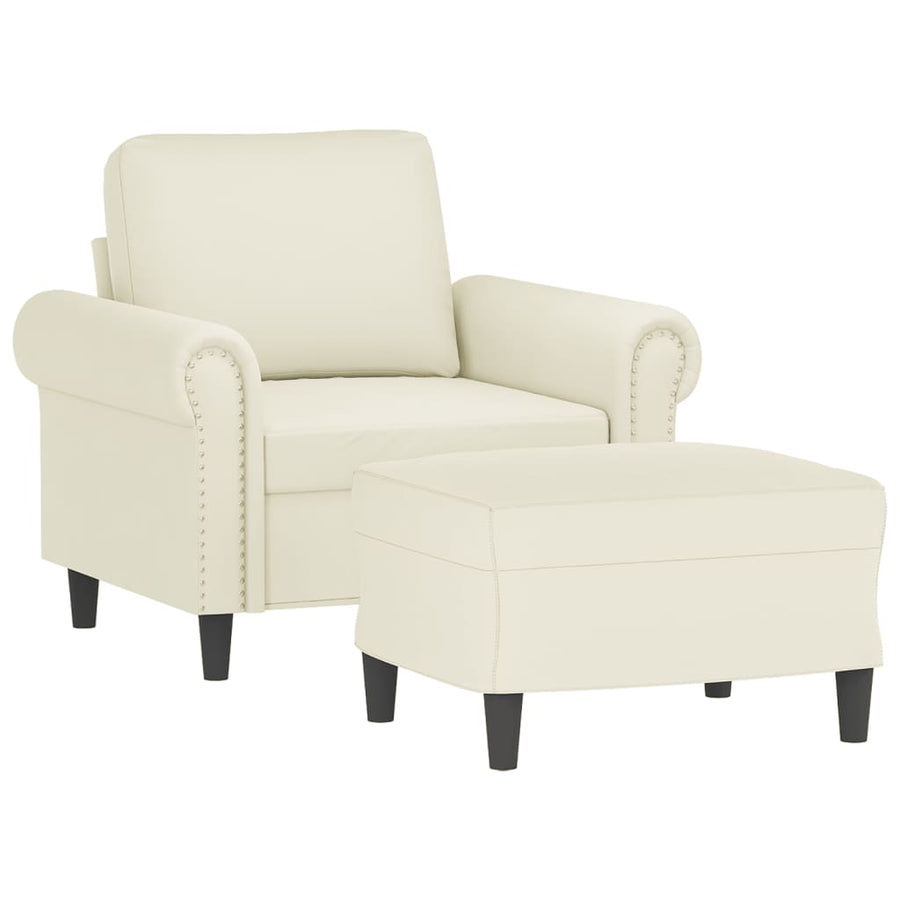 Fauteuil met voetenbank 60 cm fluweel crèmekleurig