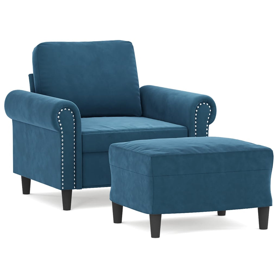 Fauteuil met voetenbank 60 cm fluweel blauw