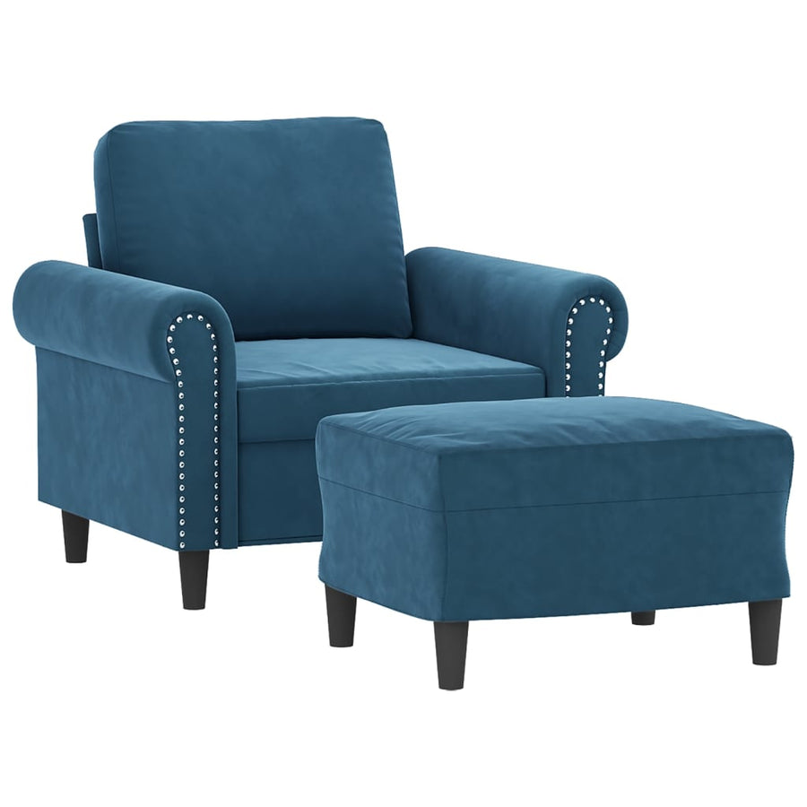 Fauteuil met voetenbank 60 cm fluweel blauw
