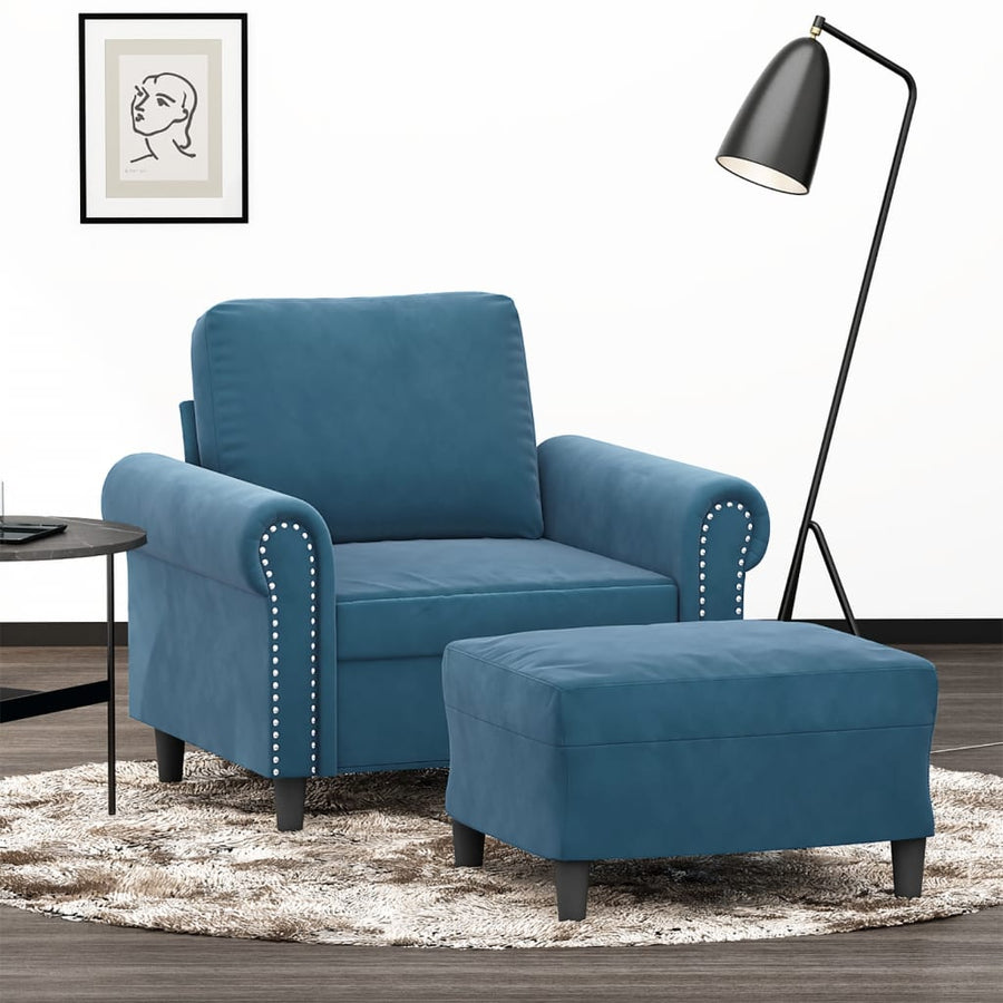 Fauteuil met voetenbank 60 cm fluweel blauw
