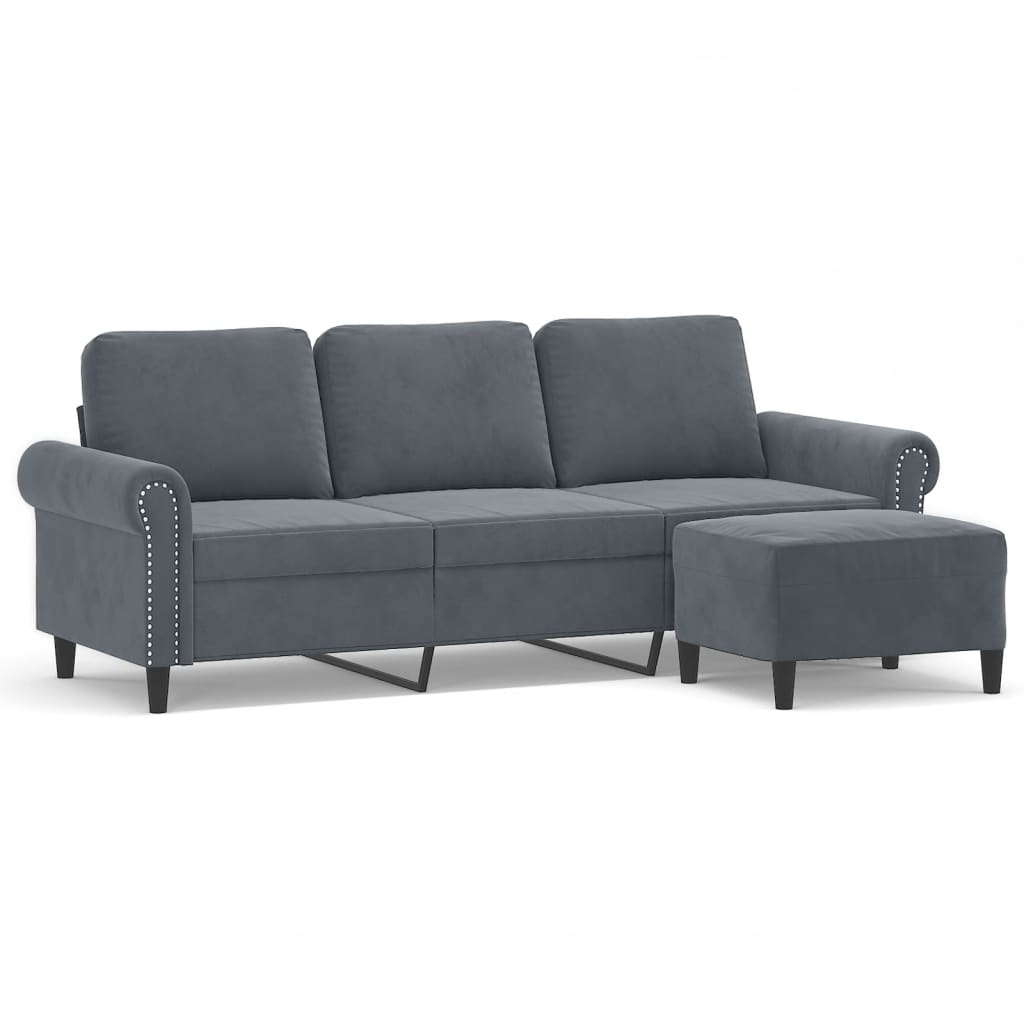 Driezitsbank met voetenbank 180 cm fluweel donkergrijs Donkergrijs