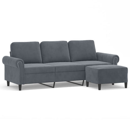 Driezitsbank met voetenbank 180 cm fluweel donkergrijs Donkergrijs