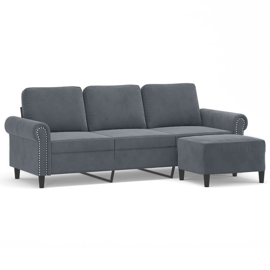 Driezitsbank met voetenbank 180 cm fluweel donkergrijs Donkergrijs