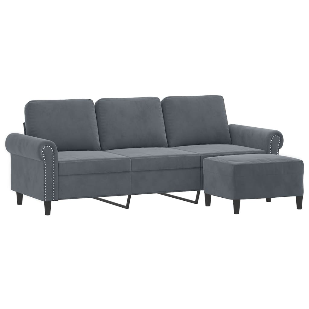 Driezitsbank met voetenbank 180 cm fluweel donkergrijs Donkergrijs