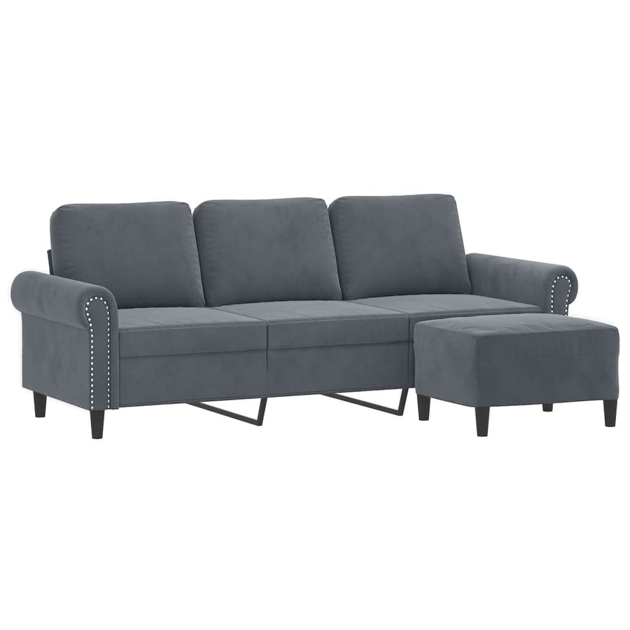 Driezitsbank met voetenbank 180 cm fluweel donkergrijs Donkergrijs