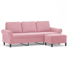 Driezitsbank met voetenbank 180 cm fluweel roze