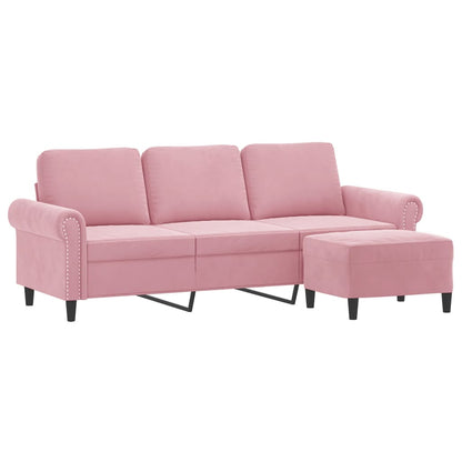 Driezitsbank met voetenbank 180 cm fluweel roze
