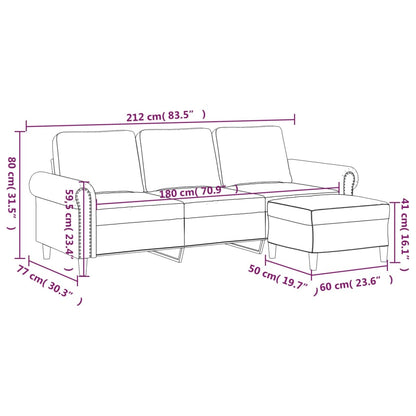 Driezitsbank met voetenbank 180 cm fluweel roze