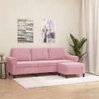 Three-seater sofa with footstool 180 cm velvet pink
