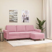 Driezitsbank met voetenbank 180 cm roze fluweel