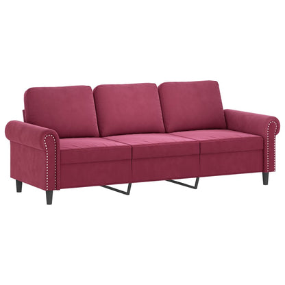 Driezitsbank met voetenbank 180 cm fluweel wijnrood