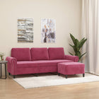 Three-seater sofa with footstool 180 cm velvet wine red