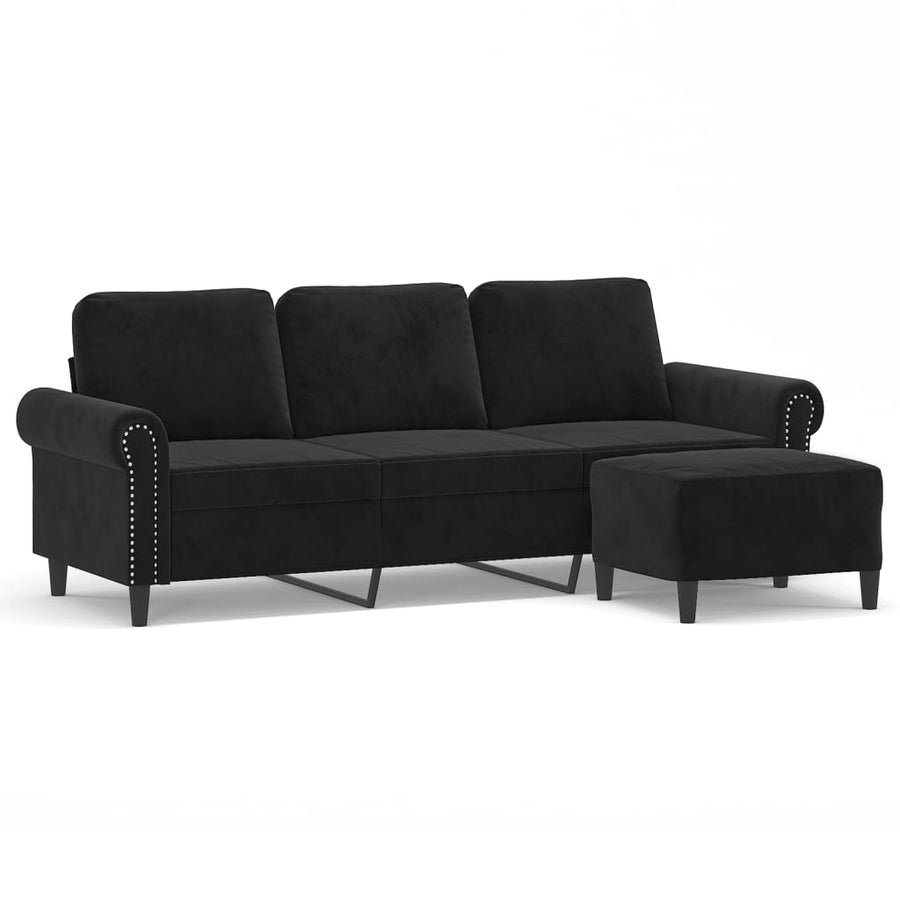 Driezitsbank met voetenbank 180 cm fluweel zwart Zwart