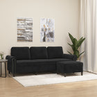 Driezitsbank met voetenbank 212x77x80 cm fluweel zwart