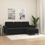 Driezitsbank met voetenbank 212x77x80 cm fluweel zwart