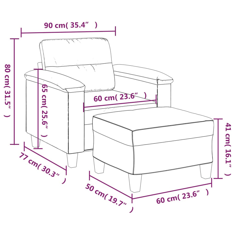 Fauteuil Met Voetenbank 60 Cm Microvezelstof Crème