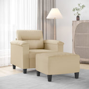 Fauteuil met voetenbank microvezel crème