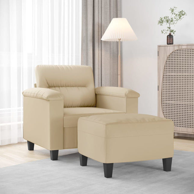 Fauteuil Met Voetenbank 60 Cm Microvezelstof Crème