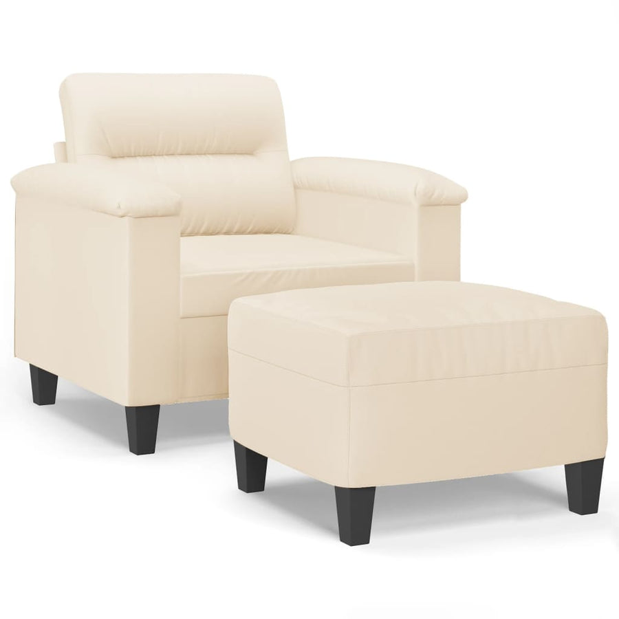 Fauteuil met voetenbank 60 cm microvezelstof beige