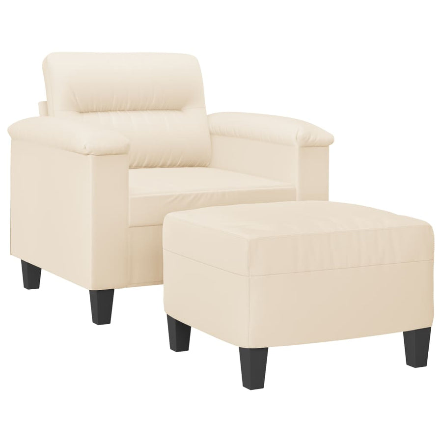 Fauteuil met voetenbank 60 cm microvezelstof beige