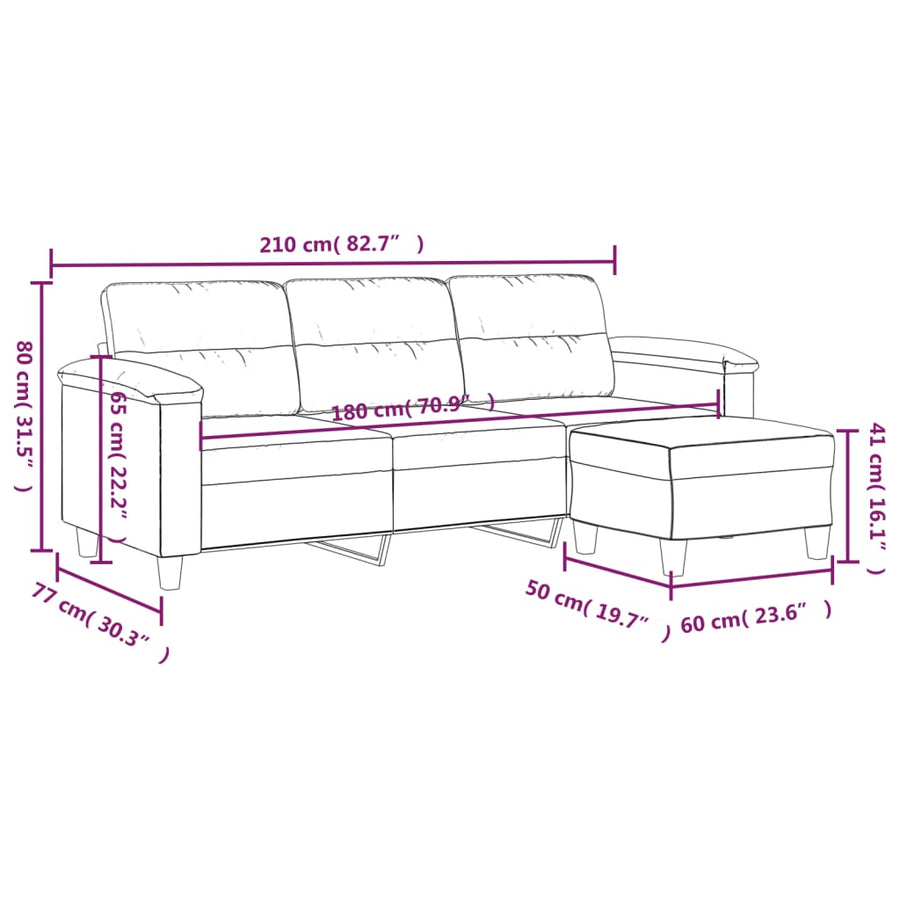 Driezitsbank Met Voetenbank 180 Cm Microvezelstof Taupe