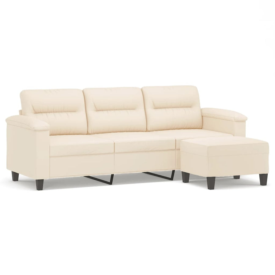 Driezitsbank met voetenbank 180 cm microvezelstof beige