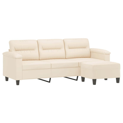 Driezitsbank met voetenbank 180 cm microvezelstof beige