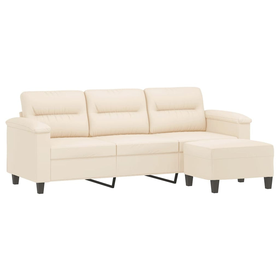 Driezitsbank met voetenbank 180 cm microvezelstof beige