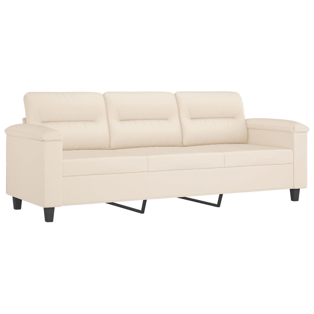 Driezitsbank met voetenbank 180 cm microvezelstof beige