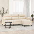 Three-seater sofa with footstool 180 cm microfiber fabric beige