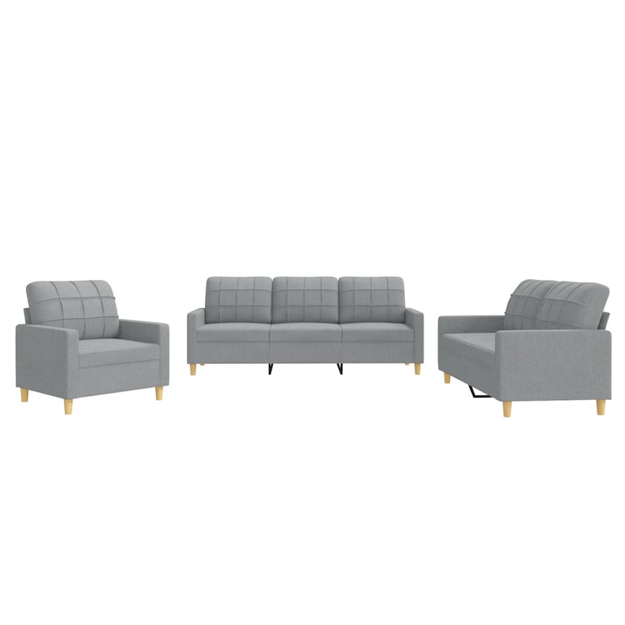 3-delige Loungeset met kussens stof lichtgrijs Lichtgrijs met kussens