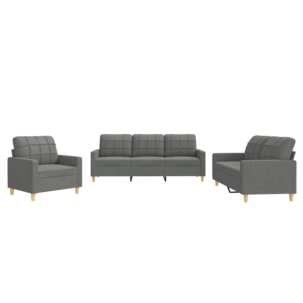 3-Delige Loungeset Stof Donkergrijs met kussens