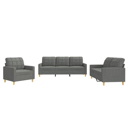 3-Delige Loungeset Stof Donkergrijs met kussens