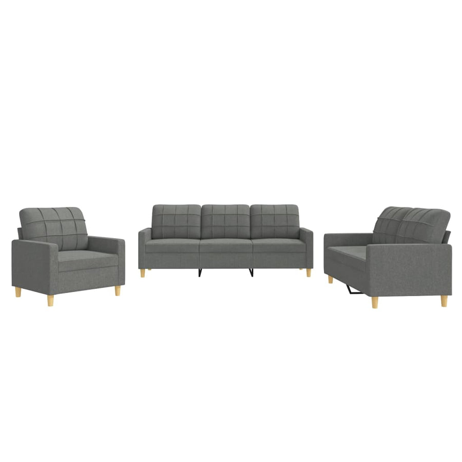 3-Delige Loungeset Stof Donkergrijs met kussens