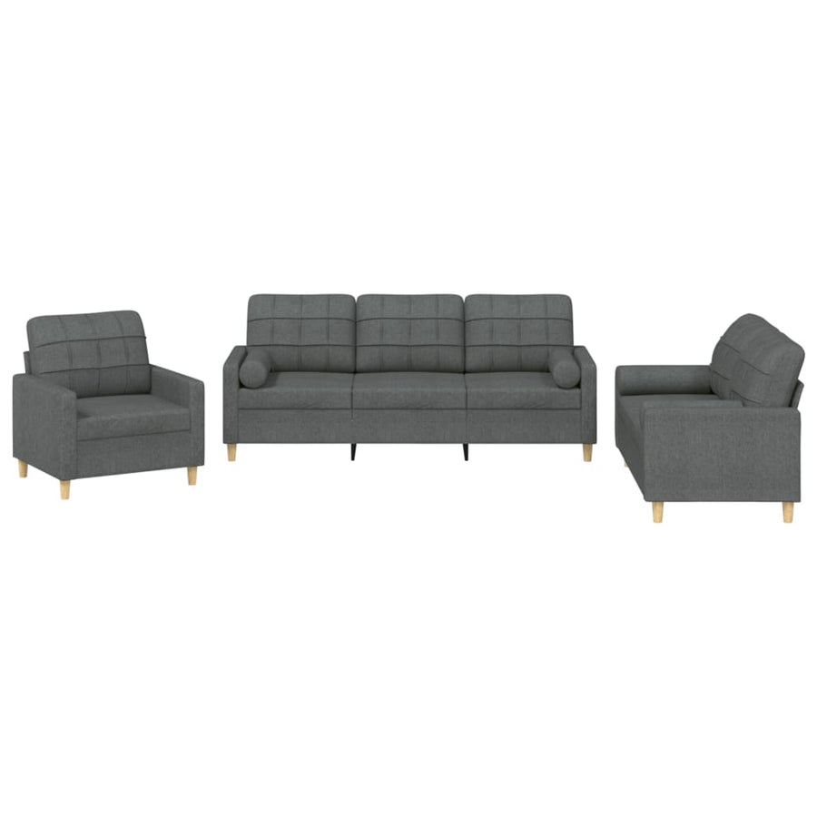 3-delige Loungeset met kussens stof donkergrijs Donkergrijs met kussens