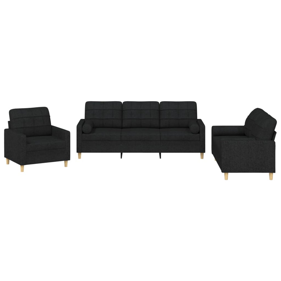 3-Delige Loungeset Stof Zwart met kussens