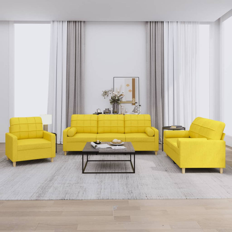 3-delige Loungeset met kussens stof lichtgeel