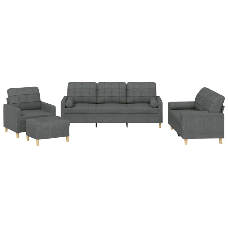 4-delige Loungeset met kussens stof donkergrijs Donkergrijs