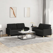 Loungeset 2-delig stof zwart met kussens