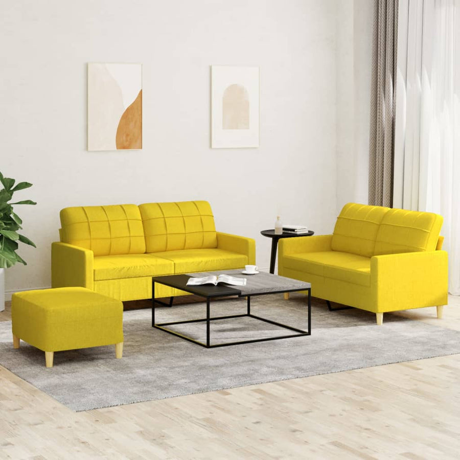 3-Delige Loungeset Met Kussens Stof Lichtgeel