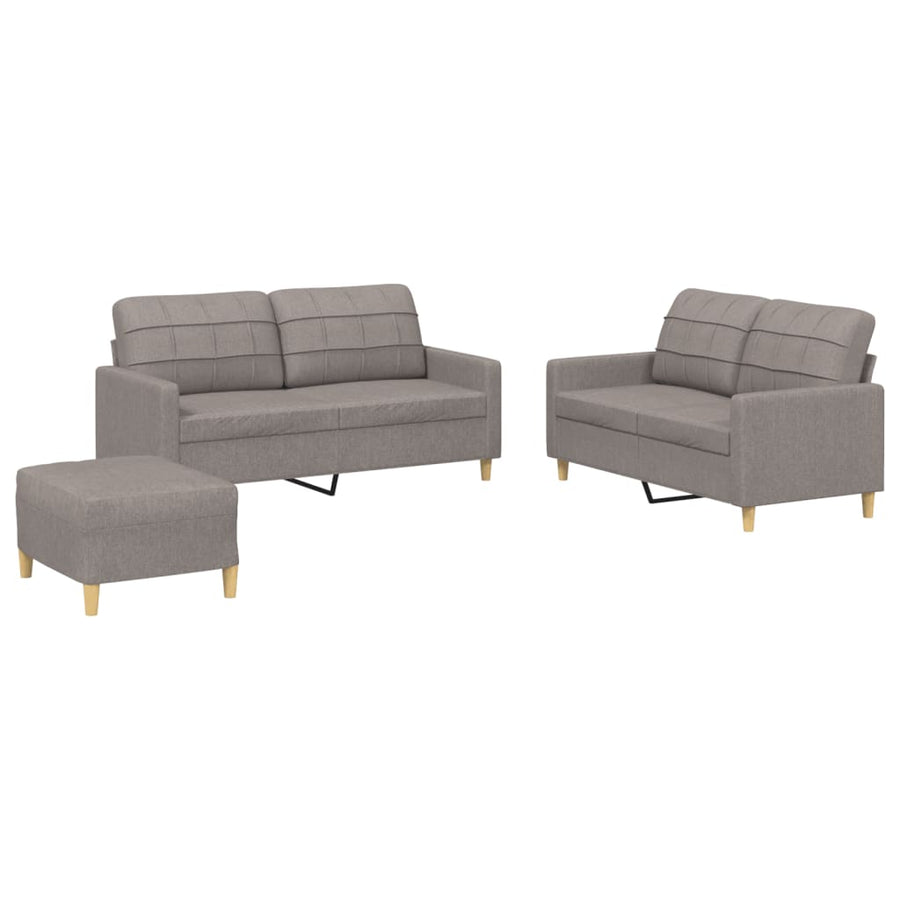 3-Delige Loungeset Met Kussens Stof Taupe met kussens en voetenbankje